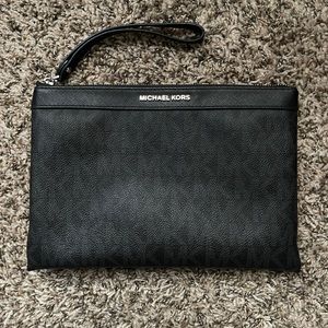 Michael Kors Large Wristlet Clutch Black and Silver Zipper Bag Wallet